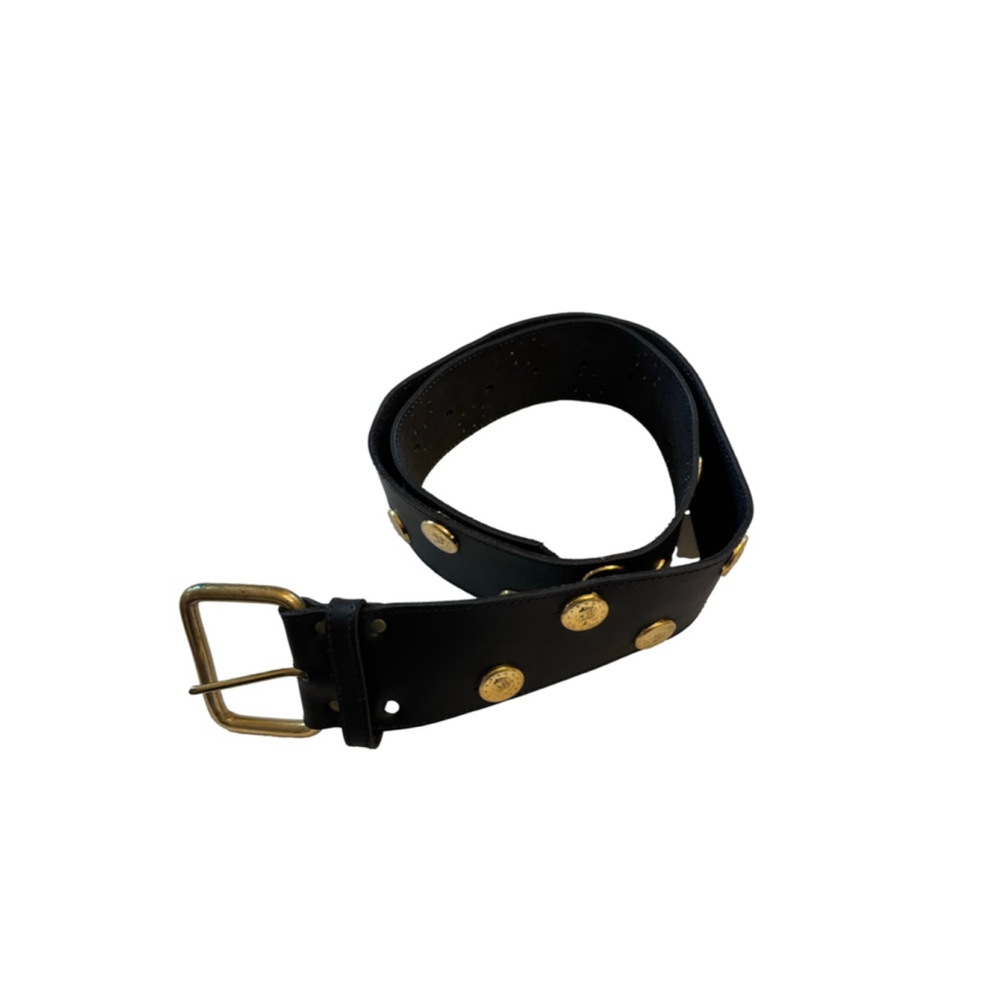 Women's RUZA Black Gold Studded Leather Belt One Size Vintage pre-Y2K